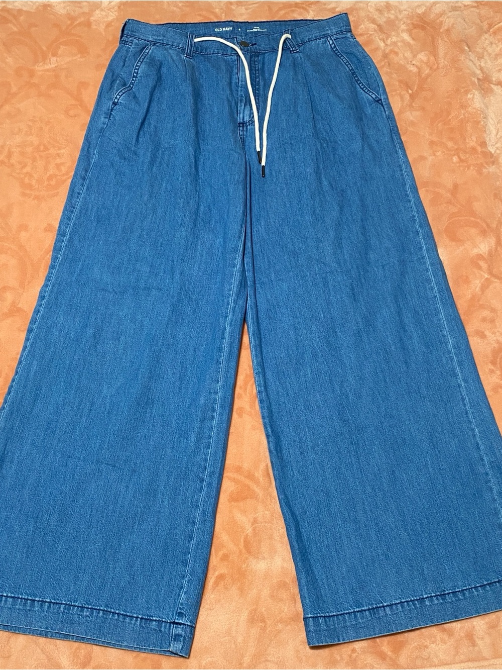 Old Navy High-Rise Drapey Drawcord Wide-Leg Denim Pants Size 8 Medium Wash